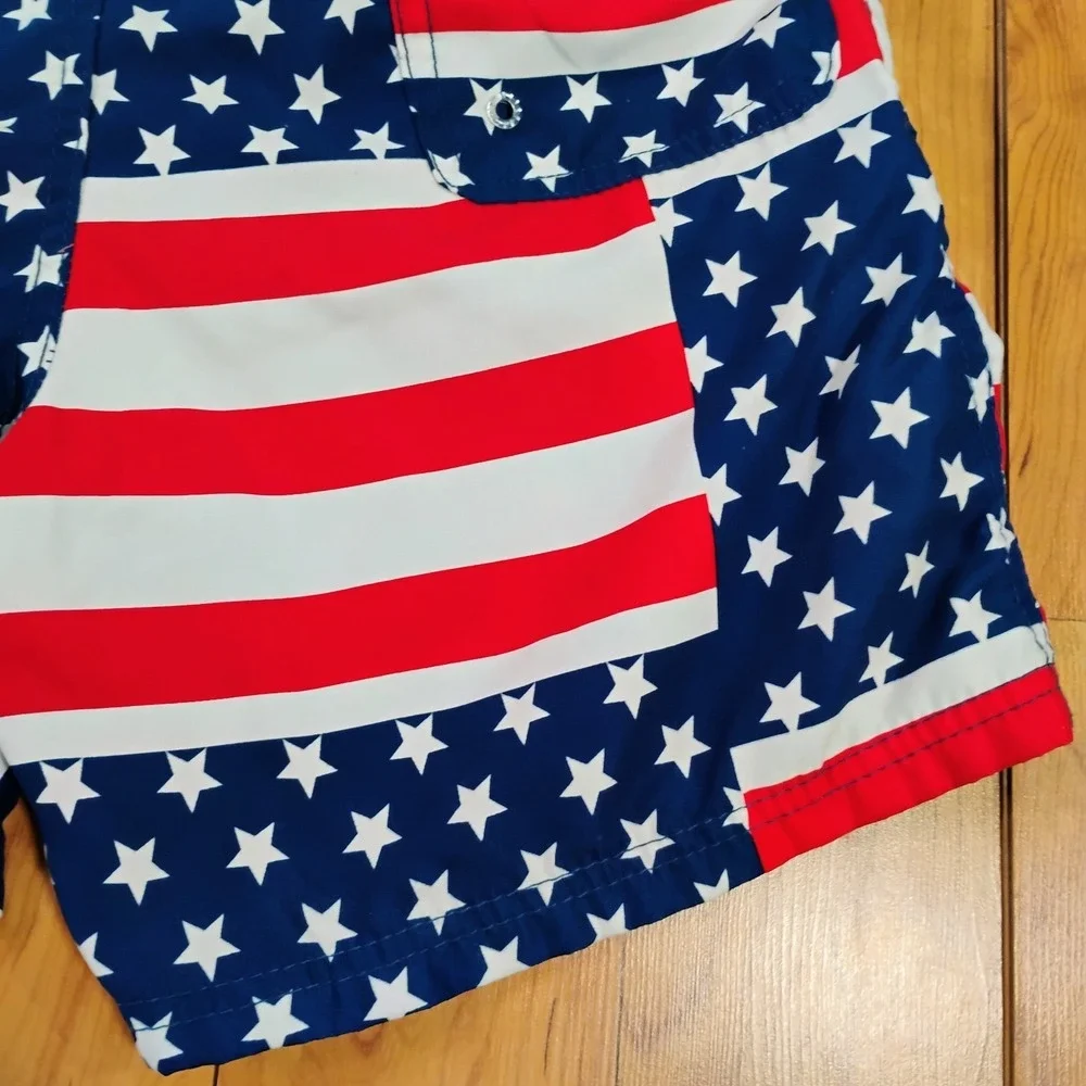 Canon Creek Boy's XL American Flag Swim Trunks Board Shorts Pockets Stretch Band